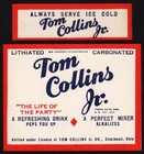 Vintage Soda Pop Bottle Label Tom Collins Jr Lithiated Cincinnati Ohio N-mint
