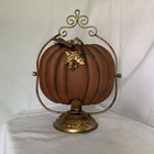 Vintage Metal Pumpkin Napkin Holder Fall Table Decor Gold Leaves Centerpiece Aut