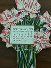 Vintage 1929 Die Cut Calendar Bookmark Pink Carnations Flower Ephemera Antique