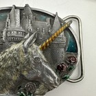 1983 Bergamot Unicorn Brass Belt Buckle Enameled Horn Roses Vtg 80s Made In Usa