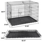 42  Dog Crate Kennel Folding Metal Pet Cage 2 Door With Tray Pan Black