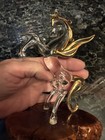 Vntg Pegasus Winged Horse Figurine Hand Blown Clear Glass Gold Wings mane   Tail