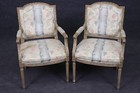 Pair Fine Quality Paint Decorated French Louis Xvi Style Armchairs