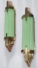 Antique Vintage Art Deco Brass   Green Glass Rod Ship Light Wall Sconces Lamp 1p