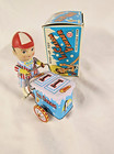 Vintage Ice Cream Vendor On Bicycle Tin Wind Up Toy