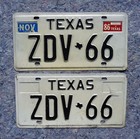 1986 Texas License Plate Plates Pair   Set   Zdv - 66