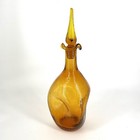 Vintage Pilgrim Crackle Glass Decanter Bottle With Stopper Pinched Amber 14 1 4   