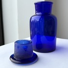 Vintage Cobalt Blue Glass Apothecary Jar Medicine Bottle 5  W  Ground Lid