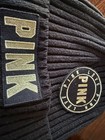 Victoria s Secret Pink Black Beanie Ribbed Scarf Gold Glitter Mittens Gloves Set