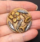 Antique Stamped Brass Cut Steel Trumpet Flower Picture Button Large 1 3 8