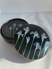 Vintage Otagiri Blue Iris Coaster Set Of 6 With Storage Box Japanese Lacquer  