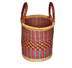 African Basket Bolga Ghana Market Basket Oval Leather Handles Medium Vtg