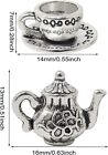 Teacup Charm Antiqued Silver Tea Time Teapot Pendant Set Wonderland Jewelry 