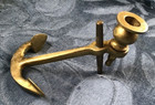 Single Vintage Solid Brass Nautical Anchor Maritime Ship Candle Stick Holder