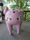 Hand Painted Ceramic Pink Cat Bank With Long Legs Heart Flower Lipstick