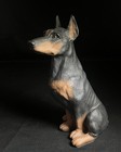 Vtg Doberman Pinscher Dog Figurine Universal Statuary 7    Tall Black Sitting