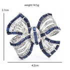 Vintage Style Blue Sapphire Clear Rhinestone Bow Brooch Pin Silver Tone
