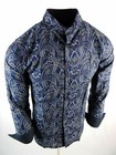 Mens Premier Shirt Blue Italian Style Patterns Slim Fit Button Front Casual