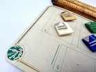 Vintage Glass Square Buttons Shank Back Matching Design Salesman Card Blumenthal