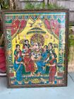 Antique Old Original Rare Hindu God  Ganesha With Ridhi Sidhi  Print Framed