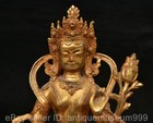 9 6  Old Tibet Buddhism Bronze Gilt Green Tara Guan Yin Goddess Statue Sculpture