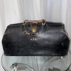 1940 s Antique Black Leather Doctor s Medical Bag Vintage Usa Cowhide Free Ship 