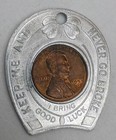 Vintage Good Luck 1953 D Wheat Penny Encased Souvenir Never Go Broke Advertising