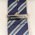 Trafalgar Mens Suspenders Navy Yellow Striped Silk Leather Button End Braces