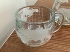 Set Of 4-- Vintage Nestle  Etched Clear Glass World Globe map Coffee Mugs Cups