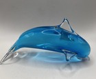 Hand Blown Art Glass Blue Jumping Dolphin Figurine