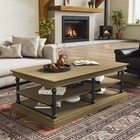 55 1  Wood Coffee Table With Black Legs  2 Open Shelves  Modern Living Room