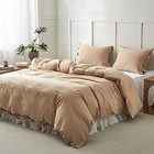  100  Washed Cotton Duvet Cover Set 3pcs With Bowknot Ties Strap Solid Color 