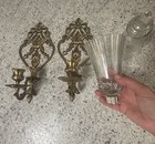 Beautiful Antique Brass Wall Sconce Candle Holder With Original Glass   pair 