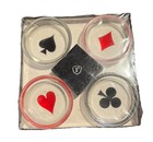 Vintage Glass Ashtray Coaster Set Card Suits Nos Sealed Barware Mcm Decor Poker