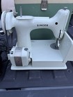 Singer White Featherweight Sewing Machine 221k   Box - Tested Works Great