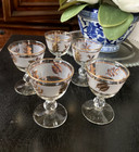 Libbey 5 Pc Vintage Mcm Golden Foliage Frosted Champagne Liquor Cocktail Glasses