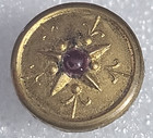 Antique Brass Button     Starburst Design With Purple Glass Center