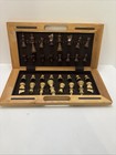 Vintage All Wooden Chess Set Complete 16 Pieces Folding Latches Board 3   h King