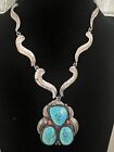 Vintage Mexican Turquoise Coral Sterling Silver Pendant Necklace