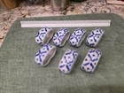 Set Of 7- Vintage Porcelain Blue white Napkin Rings Floral Design Hand Painted