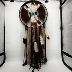 Vintage Native American Mandala Dream Catcher Fur Wool Feathers Beaded Large 24 