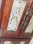 Vintage Chinese Carved Wood Jewelry Box With Jade Inlays   Brass Hardware