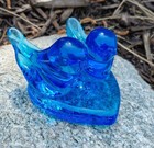 Vintage Glass Double Blue Bird Of Happiness Figurine Signed Leo Ward 1989