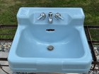 Vintage Crane Drexel Cast Iron Porcelain Wall-mount Bathroom Sink  chrome Legs