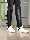 Medieval Fantasy  Leather Greaves - Leg Armor  Larp Knight Leather Leg Guard    