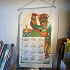 1970 Hanging Rooster Linen Calendar Towel retro dowel hand Print vintage Nwt