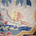 Antique 19th C Victorian Needlepoint Petit Point Finished Canvas Birds Tree Life