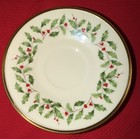 Vtg Lenox Holiday Dimension China Porcelain Holly Berries Tea Cup And Saucer