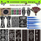 Temporary Tattoos Kit - 12 Sheets  78 Unique Designs  Large Stencils  6 Colors