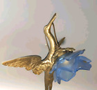 Rare Antique French Sconce Stork With  Satin Blue Flower Shade